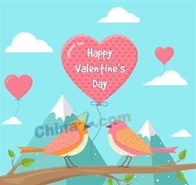 创意情人节情侣鸟和气球矢量